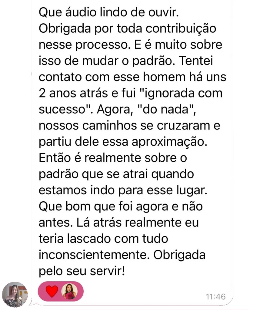 Print de mensagem de aluna contando o resultado obtido